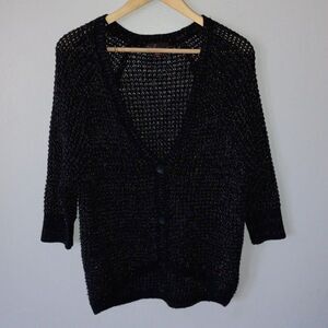 Takeout Open Knit Cardigan-Medium-Button Front-Rainbow Metallic Thread-Cozy